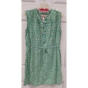 Loft Summer Dress Sleeveless Short Size Large Green White
